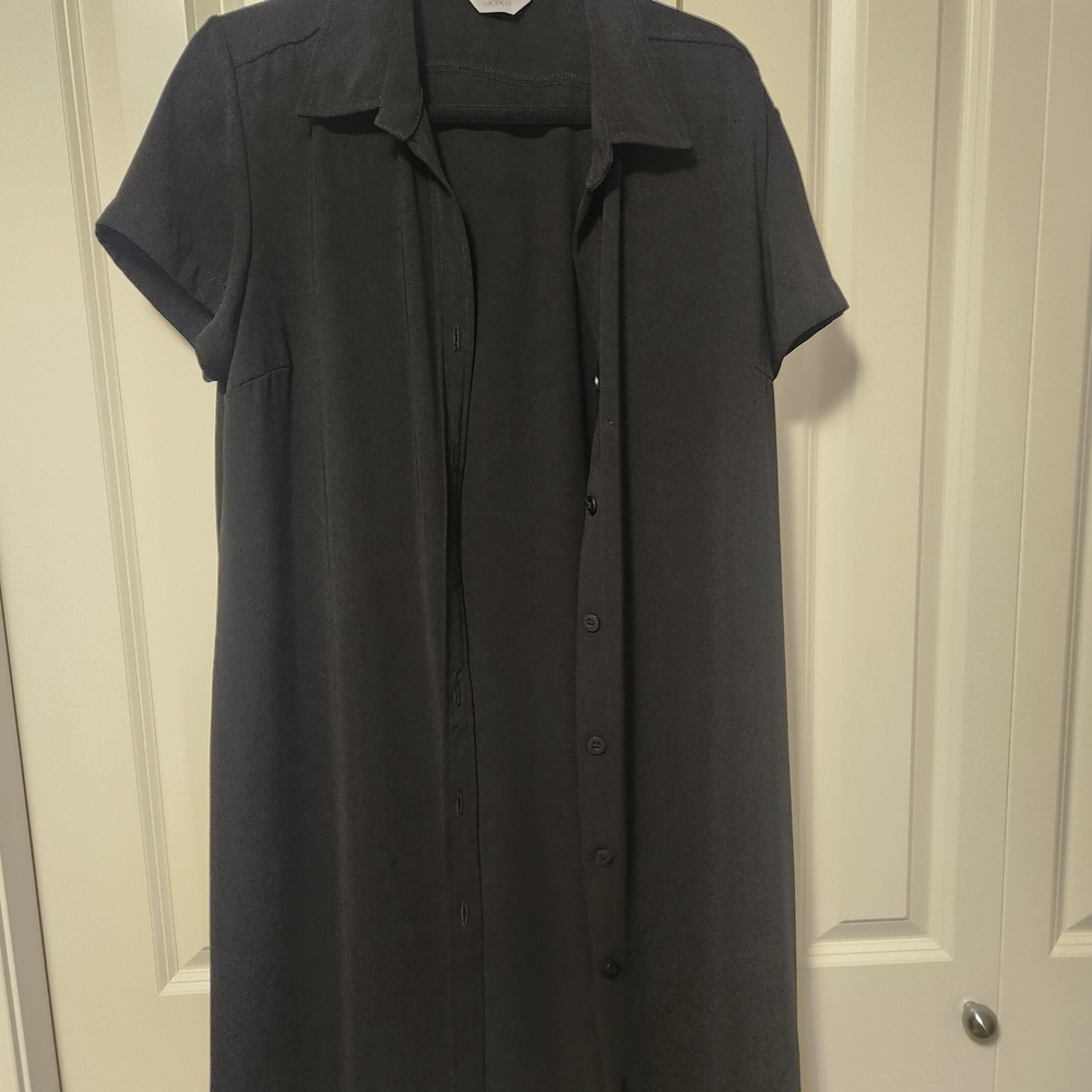 Long Black Shortsleeve Button-Up Dress